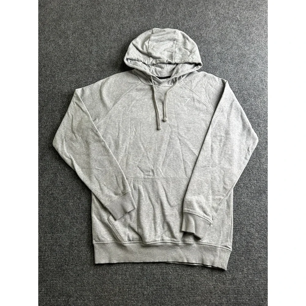 Mens Gymshark Fleece Pullover Hoodie Gray Kangaroo Pocket, Size L